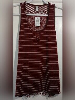 Vanity Medium Striped Lace-Back Tank - NWT